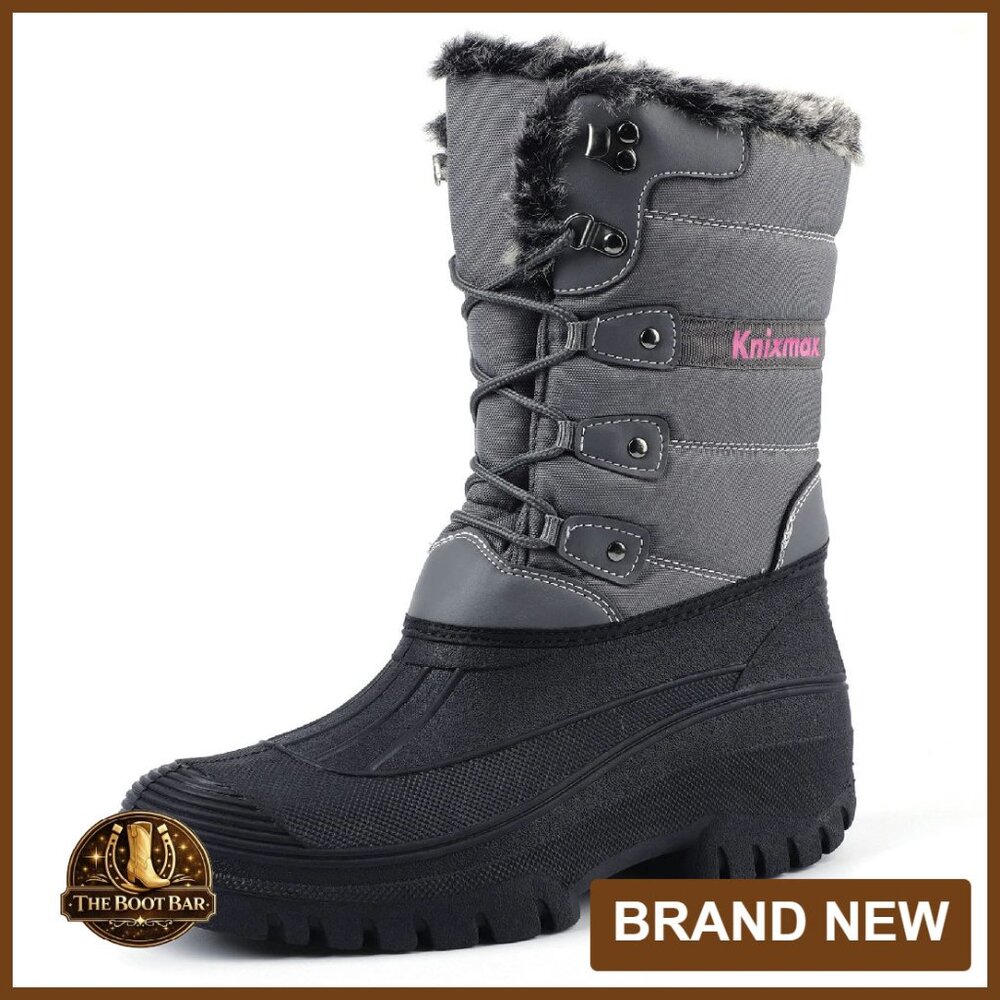 Waterproof Winter Snow Boots Mid Calf Fur Lined Insulated Hiking Skiing